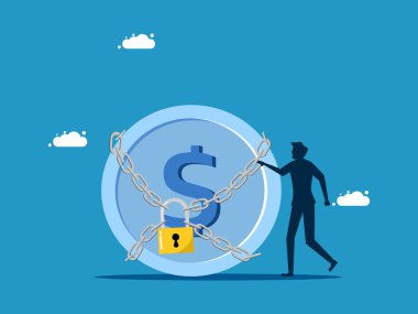 Ana koruma. İnsan ve para asma kilit vektörüne kilitlendi