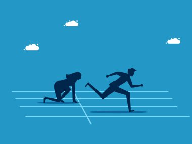 Önce havalan. Adam rakiplerinin önünde koşmaya başlıyor. vektör