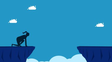 Engellere karşı meydan okuma. Uçurum boşluğundaki cesur kadın.