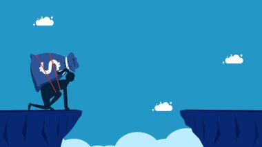 Yatırım engelleri. Uçurum boşluğunda para çantası olan kadın.