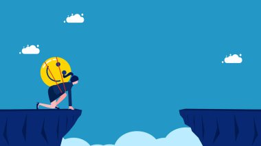 Risk almak için iyimser. Pozitif iş kadını yüksek bir yamaç vektöründen atlamaya hazırlanıyor