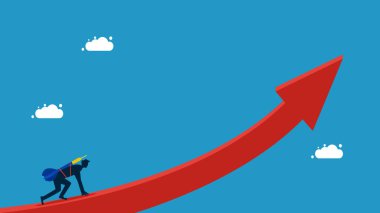 Adam büyüme hedeflerine ulaşmak için oklar üzerinde çalışmaya hazır. vektör