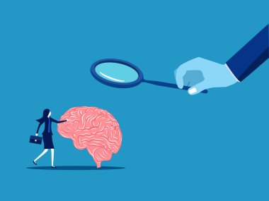 IQ 'ya bak. İşadamı patron, çalışan beynini kontrol etmek için gözlük kullanıyor. vektör