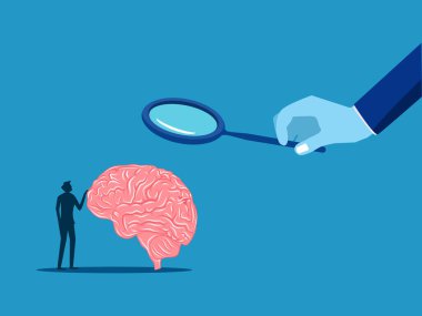 IQ 'ya bak. İşadamı patron, çalışan beynini kontrol etmek için gözlük kullanıyor. vektör