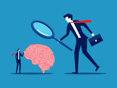 En zekisine bak. İşadamı patron beyni kontrol etmek için gözlük kullanıyor. vektör