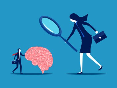 En zekisine bak. İş kadını patronu beyni kontrol etmek için gözlük kullanıyor. vektör