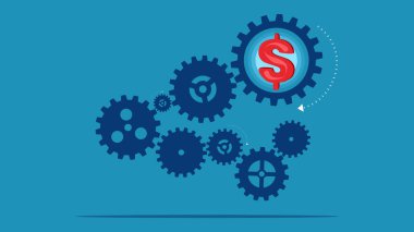 Para piyasası süreci. Paralı bir dişli mekanizması. vektör