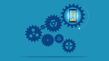 Zaman süreci. Kum saati ile dişli mekanizma. vektör