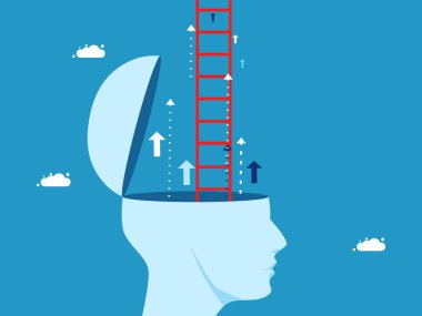 Merdiven kafasından çıkmış. Sınırları aşma kavramı. vektör