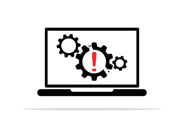 Aviso Problemas Sistema Engrenagem Quebrada Com Ícone Ponto Exclamação Laptop — Vetor de Stock