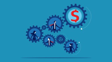 Şirket için kâr yaratmak. Çarklı iş adamları takımı. vektör