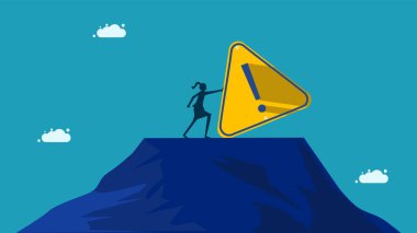 Sorunların gitmesine izin vermek. İş kadını ünlem işareti koyuyor. vektör