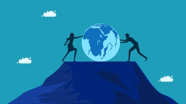 Ekonomik rekabet. İki işadamı dünyayı zorluyor. Vektör