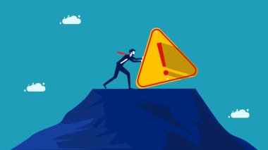 Sorunların gitmesine izin vermek. İş adamı ünlem işareti koyuyor. vektör