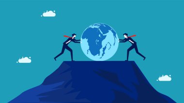 Ekonomik rekabet. İki işadamı dünyayı zorluyor. Vektör