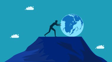 Dünya ekonomik konsepti. İş adamları dünyayı zorluyor. Vektör