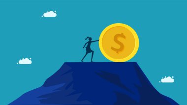 Mali sorunlar. İş kadını madeni para basıyor. Vektör