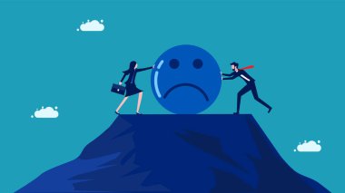 Sorunların gitmesine izin ver. İki işadamı olumsuz düşüncelere itiyor. vektör