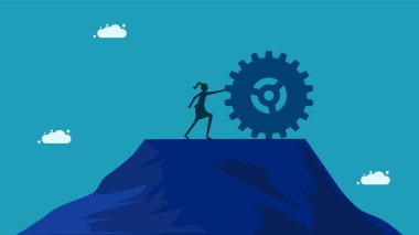 Bağlılık. İş kadını vites yükseltiyor. vektör