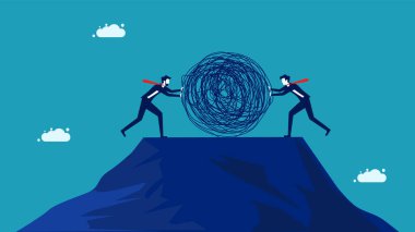 Sorunu çözüyorum. İki işadamı kaosu zorlar. vektör