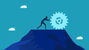 Çaba. İş adamı vites yükseltir. vektör illüstrasyonu