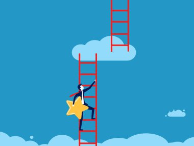 Bir sonraki aşamaya geç. Yıldızları olan bir iş adamı merdivenlerden çıkıyor.