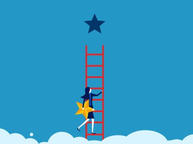 Kariyer geliştirme. Yıldızlı kadın merdivenlerden çıkıyor.