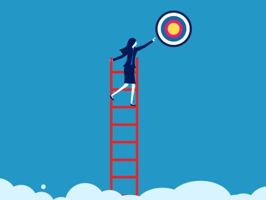 Hedef belirlendi. İş kadını hedef vektörü yakalamak için merdivene tırmanıyor.