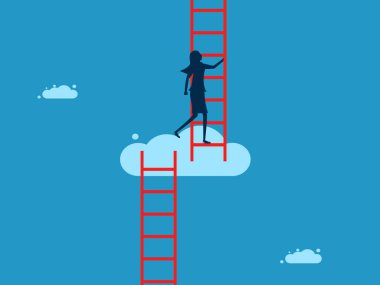 Yeni bir kariyer yolu geliştiriyorum. İş kadını yön değiştirmek için merdivenleri çıkıyor. vektör