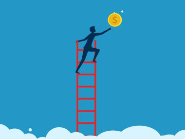 Kâr etme fırsatı. Hırslı iş adamı para almak için merdivenlerden çıkar. vektör