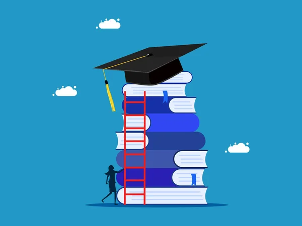 Education Success Businesswoman Going Stairs Pick Graduation Cap Vector — Stock Vector