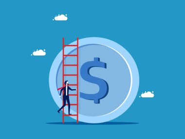 Para büyüyor. İşadamı para basamaklarını tırmanır. vektör