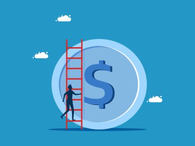 Kâr artıyor. İşadamı para basamaklarını tırmanır. vektör