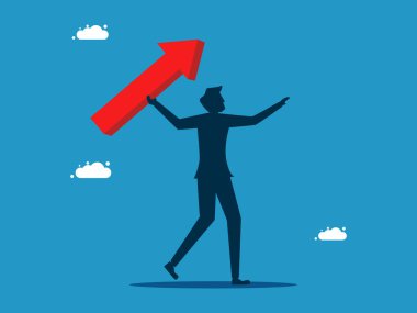 İş büyümesini hızlandır. İş adamı tüm gücüyle büyümeyi planlıyor. Vektör