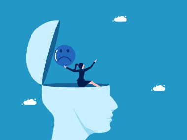 Stresini at. İş kadını, olumsuz düşünceleri beyninden atıyor. Vektör