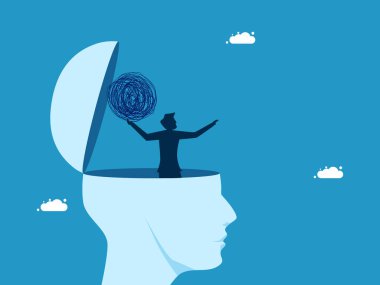 Kaosu bırak. İş adamı kaosu başından defetti. Vektör