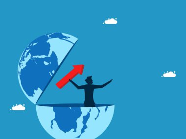 Dünya ekonomisi büyüyor. İşadamı Red Arrow 'u dünyadan attı. Vektör