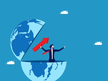 Dünya ekonomisinin gelişimini hızlandırın. İşadamı Red Arrow 'u dünyadan attı. Vektör