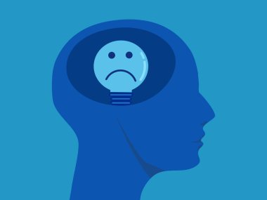 Bir insanın kafasında kötümser bir fikir vardır. vektör çizimi