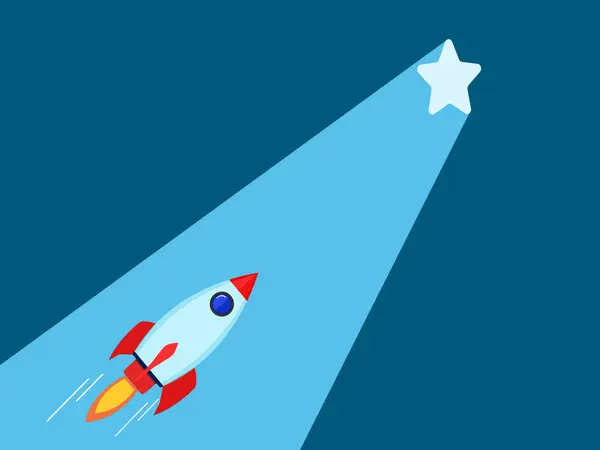 Busca Éxito Cohete Dirigiéndose Hacia Puerta Estrella Con Haz Luz — Vector de stock