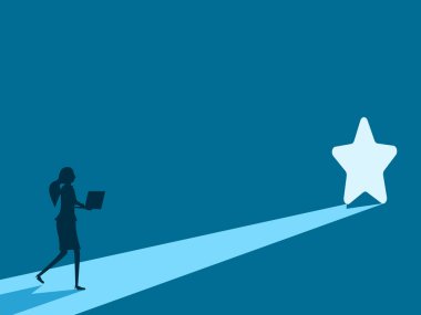 Bir fırsat gördüm. İş kadını yıldız kapısında ışık görüyor. Vektör