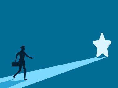 Önünüzdeki fırsatı görün. İş adamı yıldız kapısında ışık görüyor. Vektör