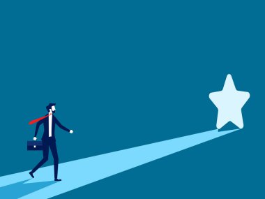 Başarı fırsatını gör. İş adamı yıldız kapısında ışık görüyor. Vektör