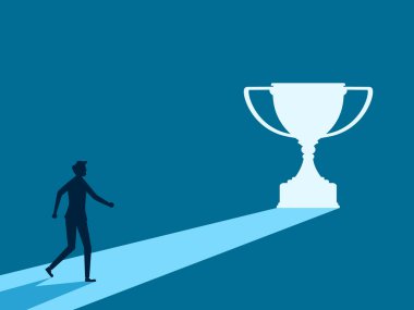 İş kazanma fırsatı. İşadamı parlak bir ödül kapısı vektörü gördü