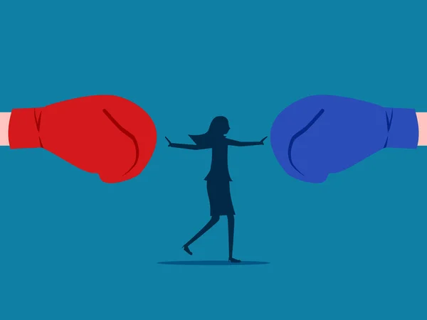 Detengan Conflicto Mujer Prohíbe Pelea Boxeadores Vector — Archivo Imágenes Vectoriales