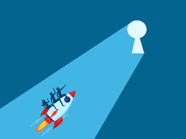 Birinci sıradayım. İş adamlarından oluşan bir ekip roketle parlak bir anahtar deliği vektörüne uçuyor.