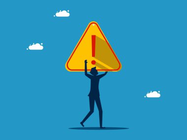 Her şeye katlanmak. Bir ünlem işareti taşıyan bir iş adamı. Vektör