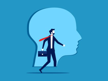 Beyindeki düşünce kapısı. İş adamı insan kapı vektörüne adım attı