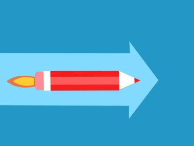 Kalem roketi ok boyunca ileri doğru uçuyor. Vektör illüstrasyonu