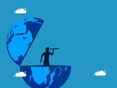 İş ya da yatırım. İş adamı dürbün vektörüne bakarak dünyayı açar